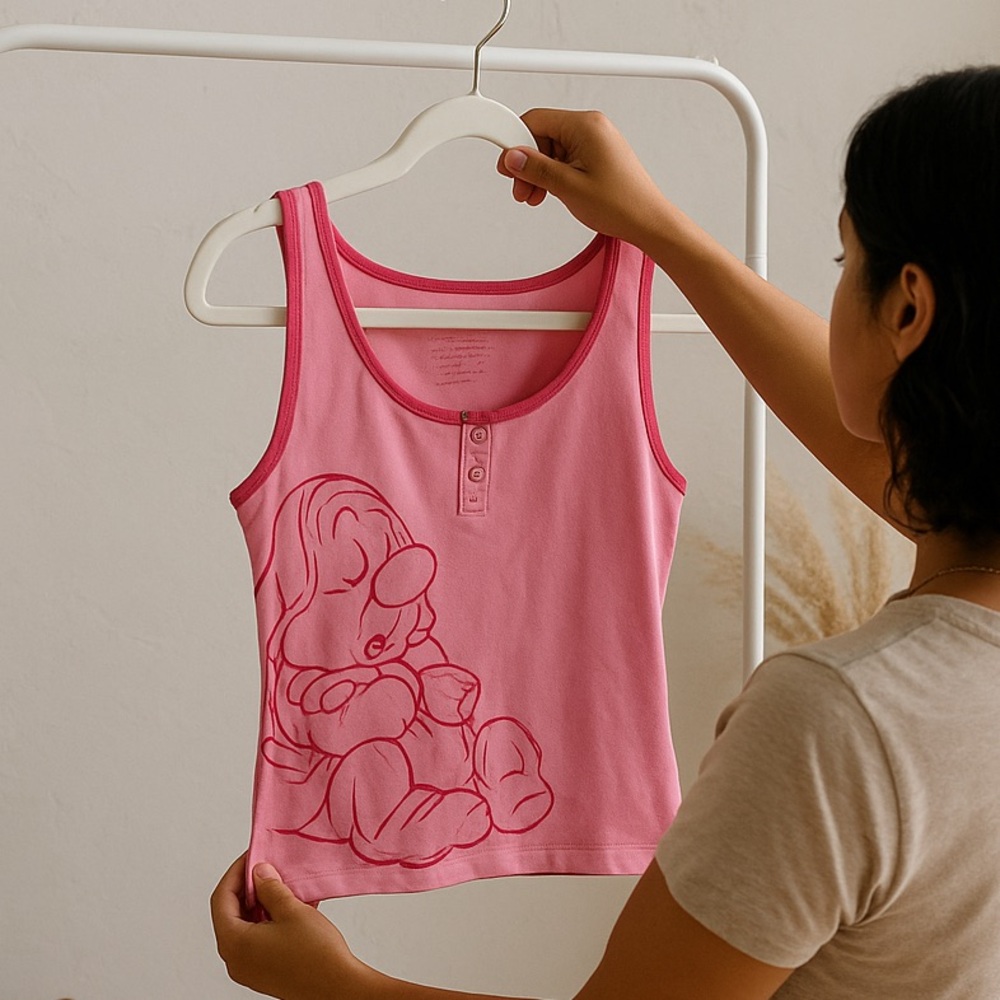 Disney Snow White “Sleepy” Racerback Women Pink Dwarf Women Tank Sleeping Top